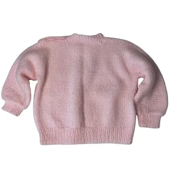 Vintage Handmade Soft Pink Cable Knit Crochet Baby Sweater – Newborn Size - Picture 6 of 10